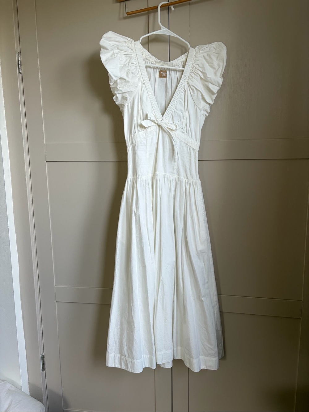 White Ruffle Sleeve V-Neck Midi Dress